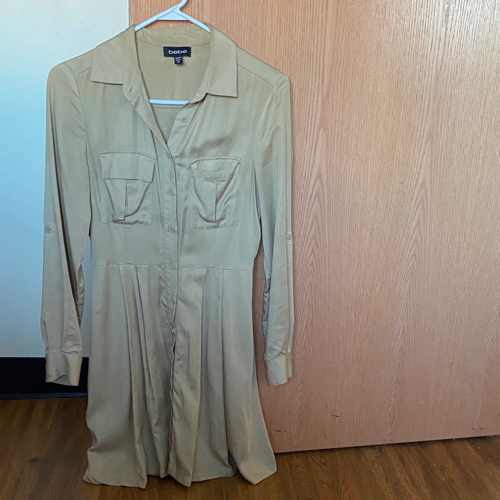 Bebe Khaki Long Sleeve Dress